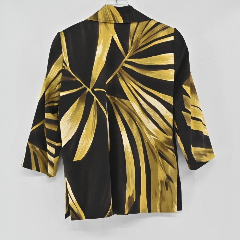 Linda Allard Ellen Tracy Tropical Blazer Womens Size 4 Black Gold Cotton Belted - Picture 3 of 16